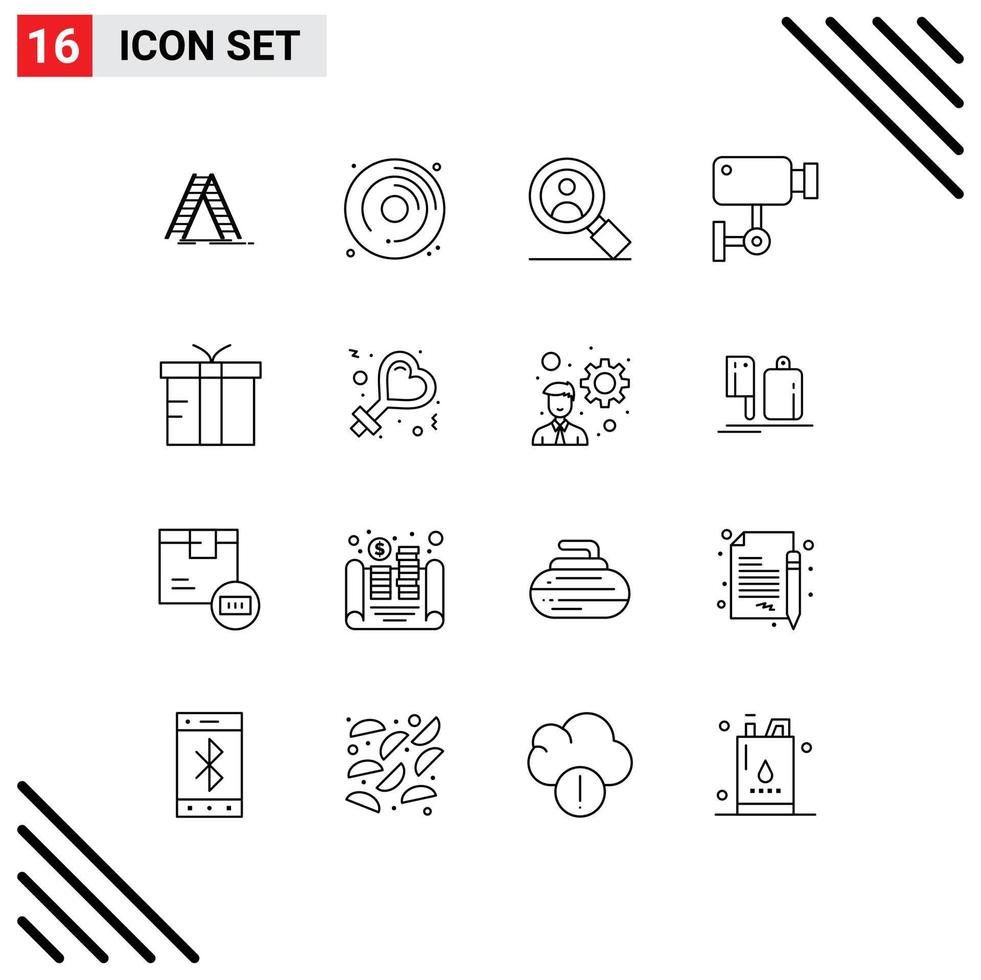 Modern Set of 16 Outlines and symbols such as logistic wall search surveillance device Editable Vector Design Elements