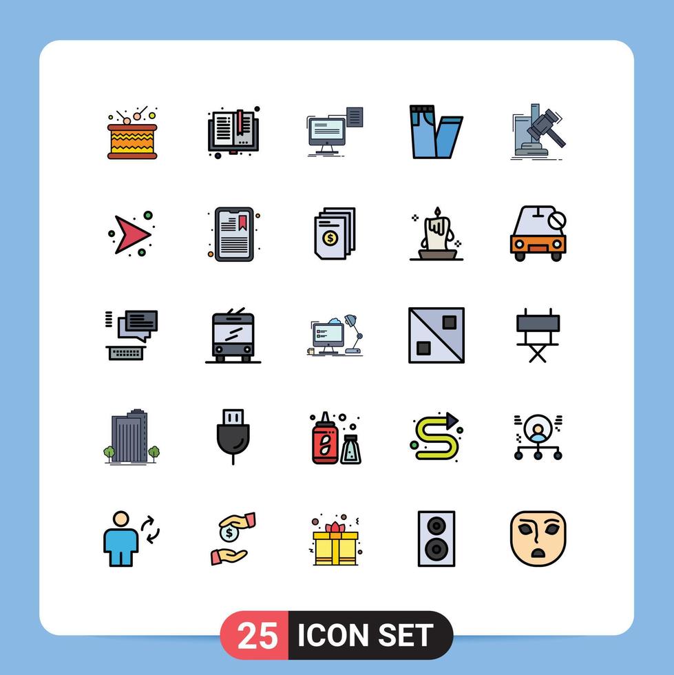 Pictogram Set of 25 Simple Filled line Flat Colors of auction jeans read fashion cv Editable Vector Design Elements