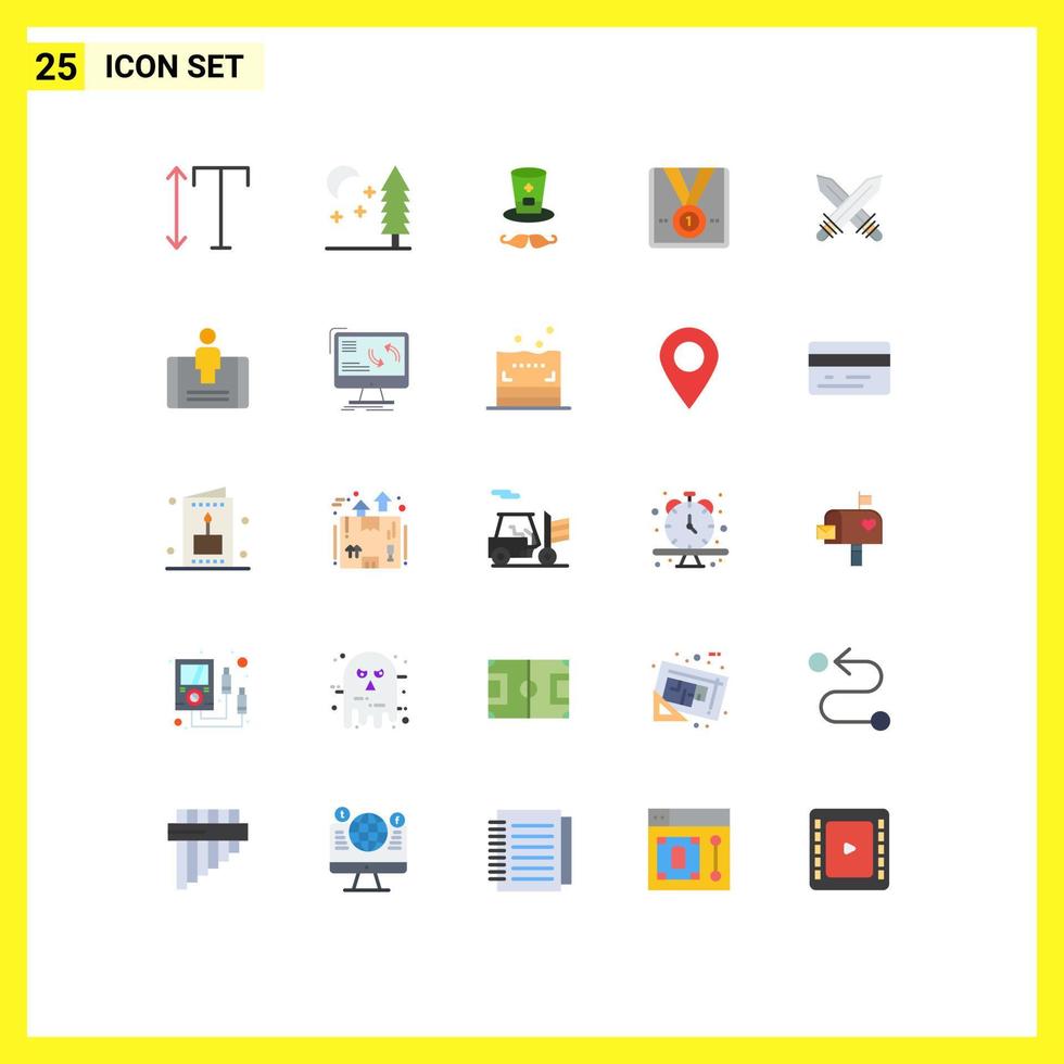 Mobile Interface Flat Color Set of 25 Pictograms of weapon fencing ireland sword winner Editable Vector Design Elements