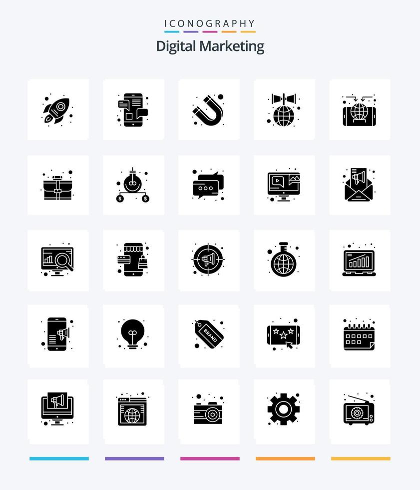 Creative Digital Marketing 25 Glyph Solid Black icon pack  Such As worldwide. speaker. attract. promotion. advertise vector