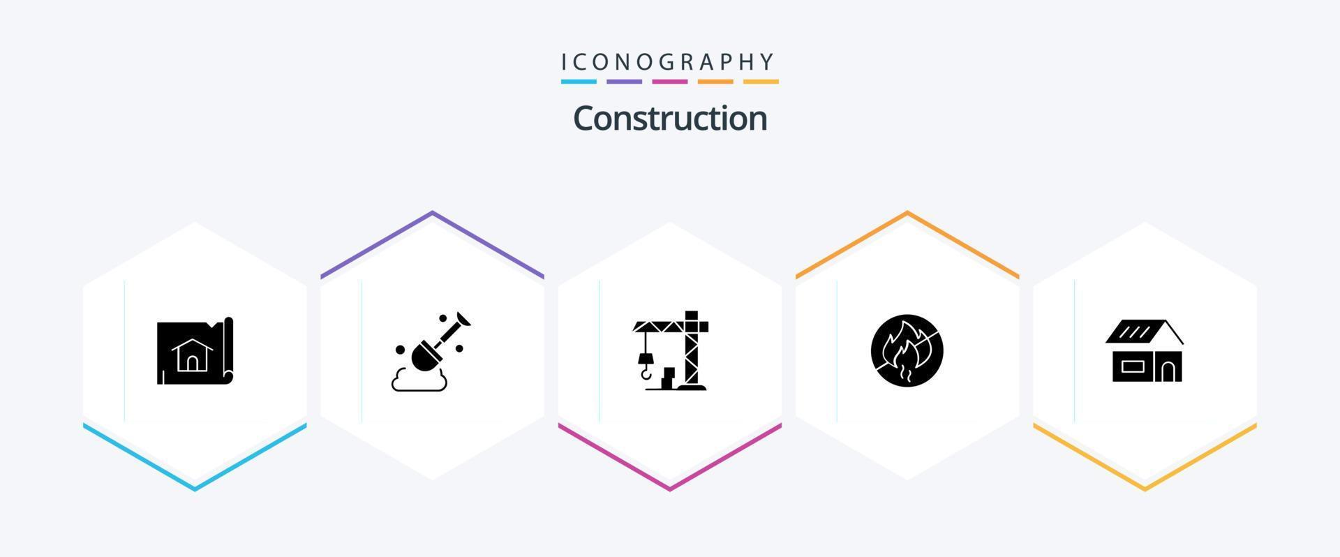 Construction 25 Glyph icon pack including home. build. construction. building. fire vector