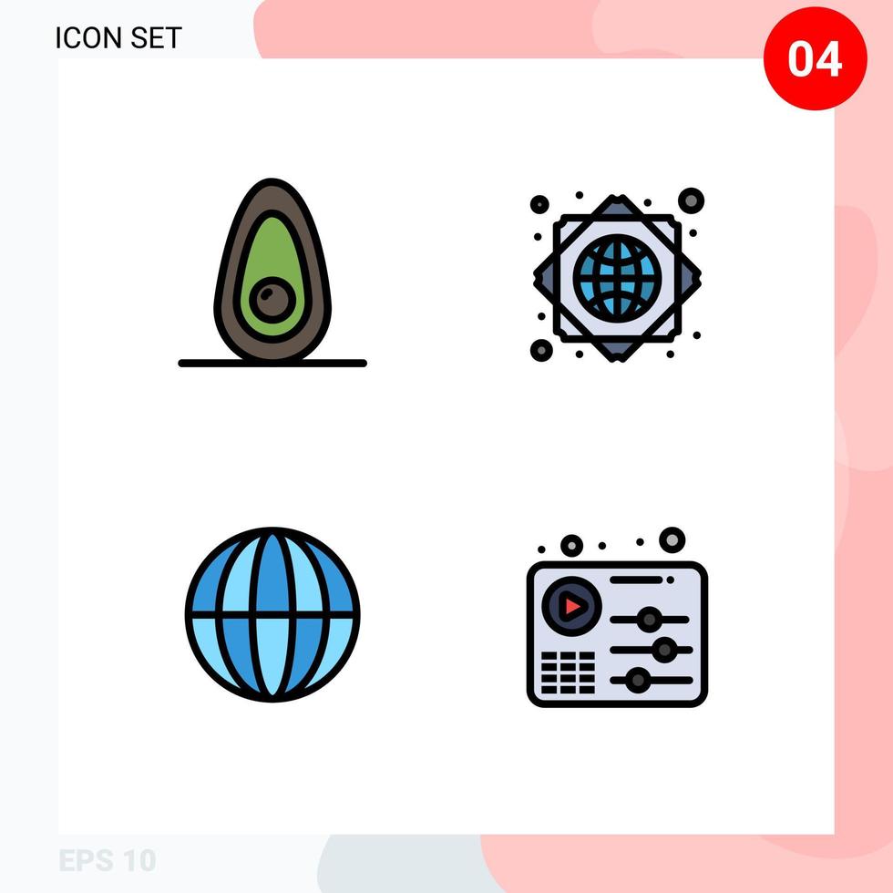 Pack of 4 Modern Filledline Flat Colors Signs and Symbols for Web Print Media such as avocado internet global infrastructure earth equalizer Editable Vector Design Elements