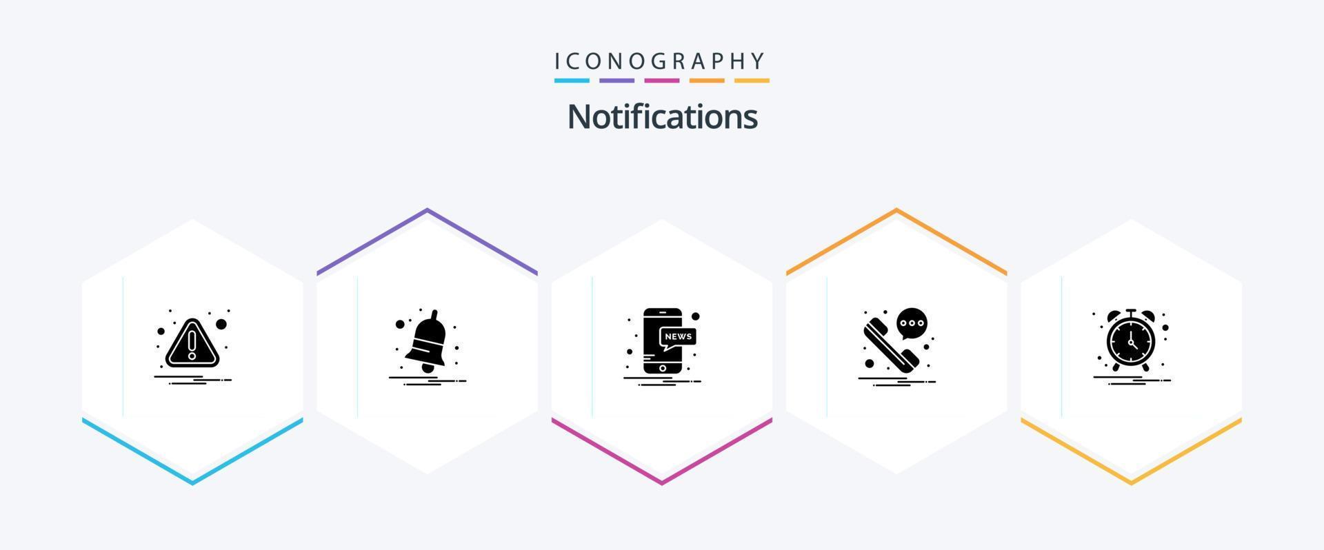 Notifications 25 Glyph icon pack including . clock. mobile. alarm. phone vector