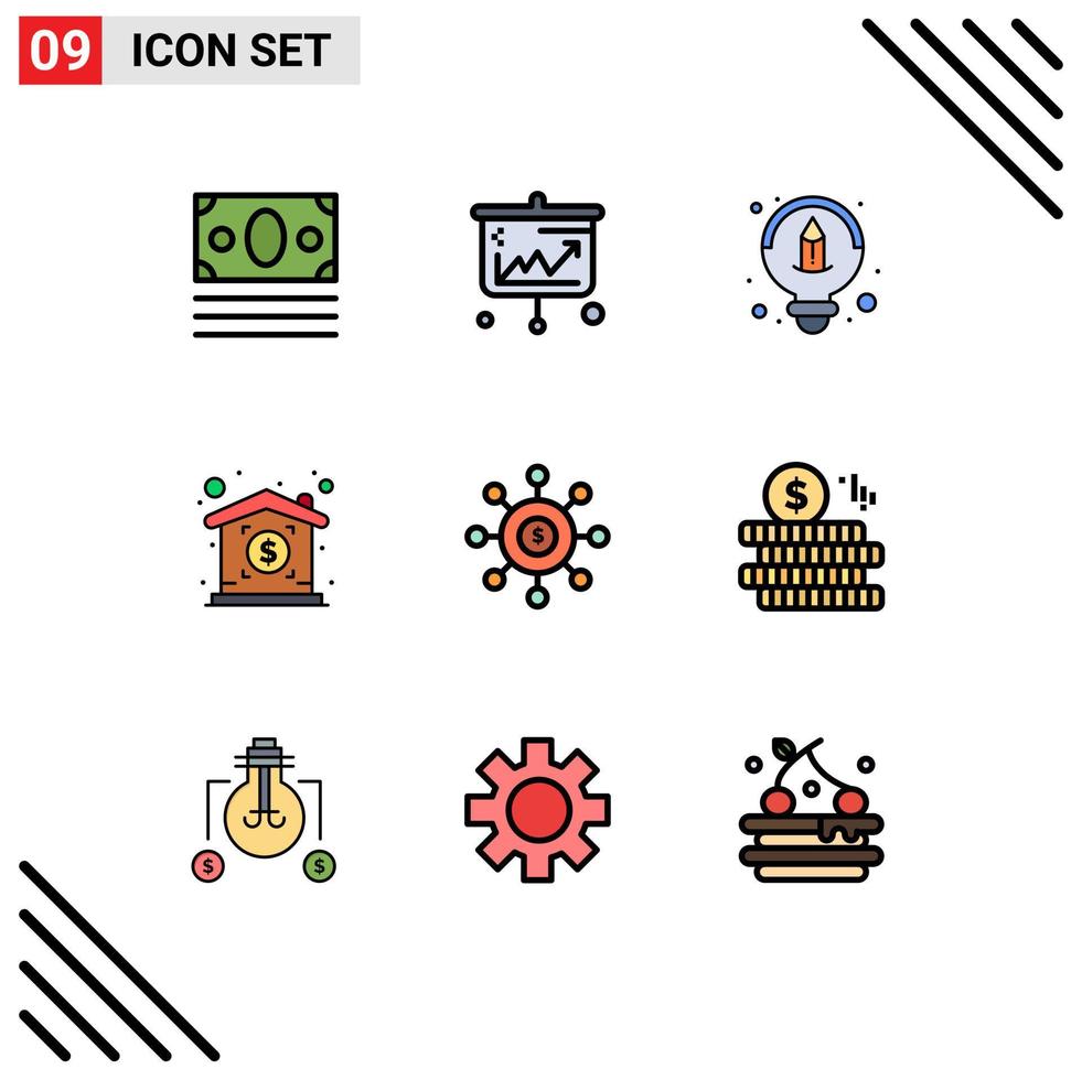 9 iconos creativos signos y símbolos modernos de conexión dólar economía inversión inmobiliaria elementos de diseño vectorial editables vector