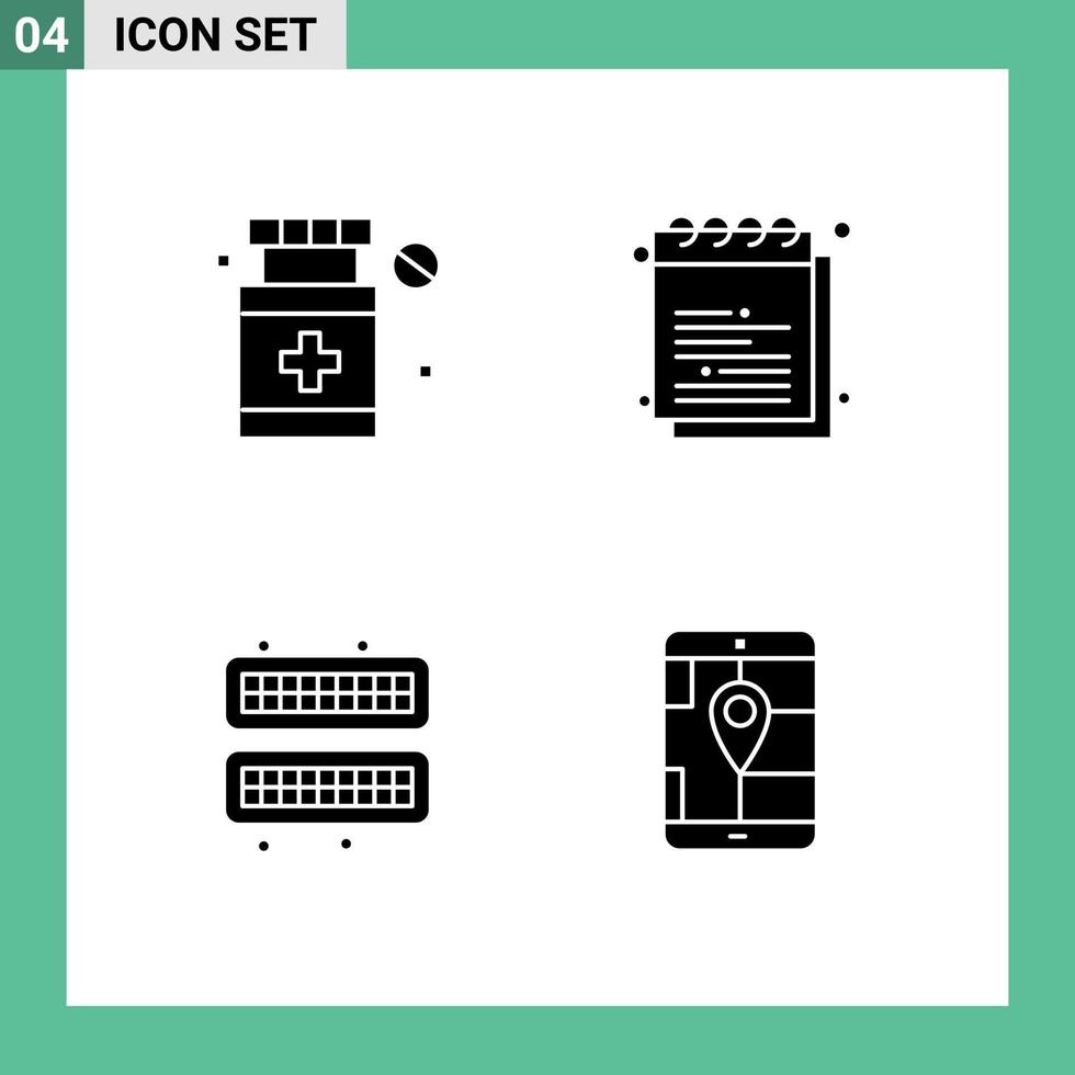 Editable Vector Line Pack of 4 Simple Solid Glyphs of healthcare cube academy study tray Editable Vector Design Elements