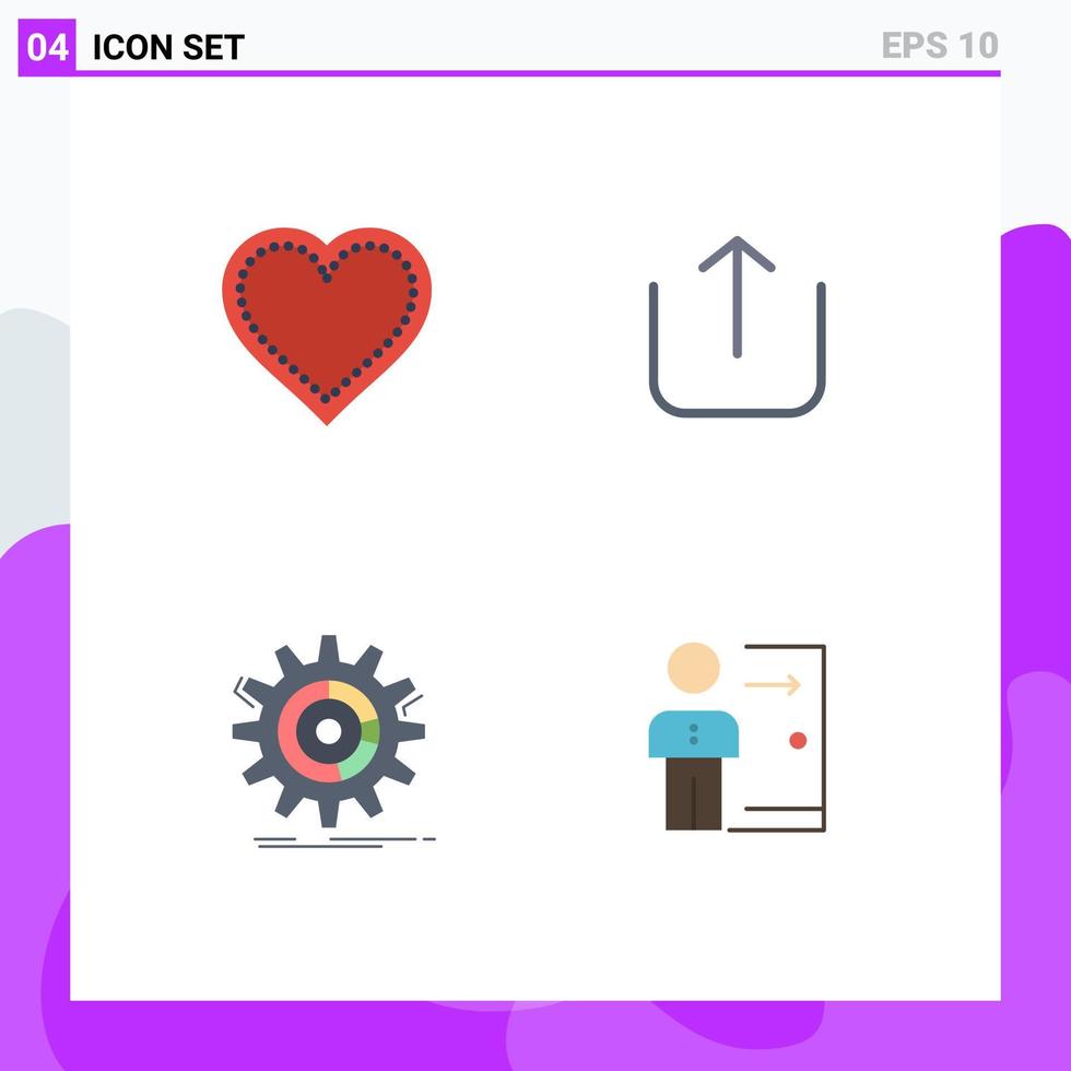 4 User Interface Flat Icon Pack of modern Signs and Symbols of heart data favorite up process Editable Vector Design Elements