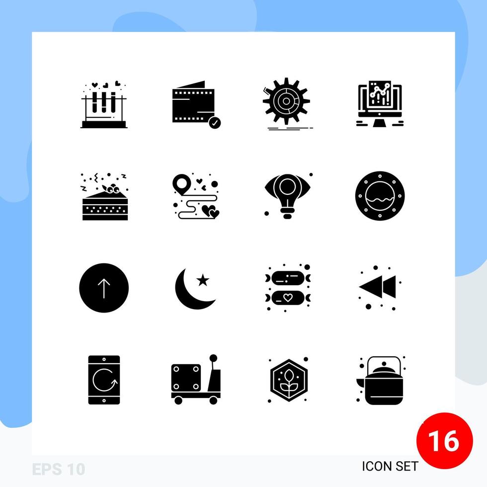 16 Universal Solid Glyphs Set for Web and Mobile Applications web data wallet analytics process Editable Vector Design Elements
