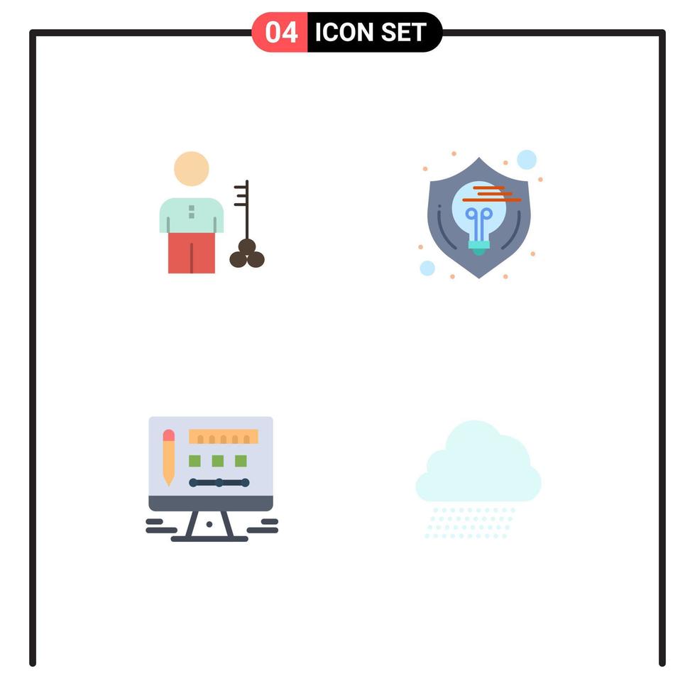 Group of 4 Modern Flat Icons Set for solution idea man security thinking Editable Vector Design Elements