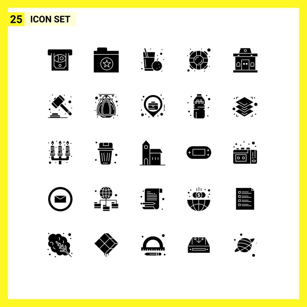 paquete de 25 signos y símbolos de glifos sólidos modernos para medios de impresión web, como elementos de diseño de vectores editables para el protector de edificios naranja de oficinas urbanas