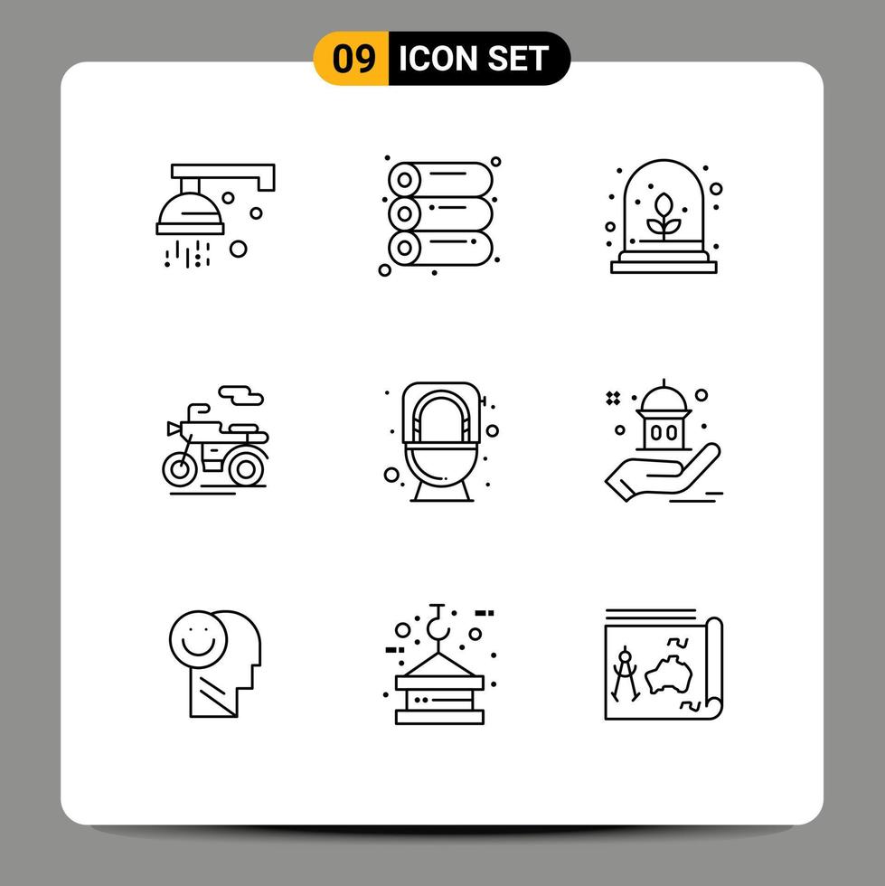 9 Creative Icons Modern Signs and Symbols of mosque flush growth commode transport Editable Vector Design Elements