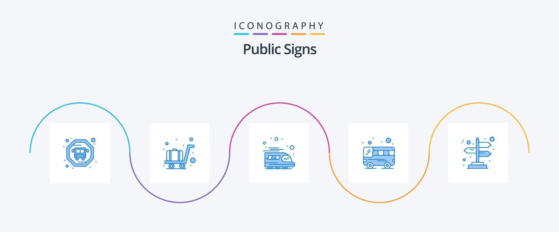 Paquete de 5 íconos azules de señales públicas que incluye . autobús. dirección vector