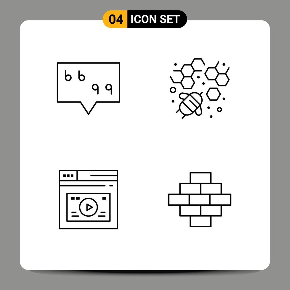 4 User Interface Line Pack of modern Signs and Symbols of bubble website bee internet bricks Editable Vector Design Elements
