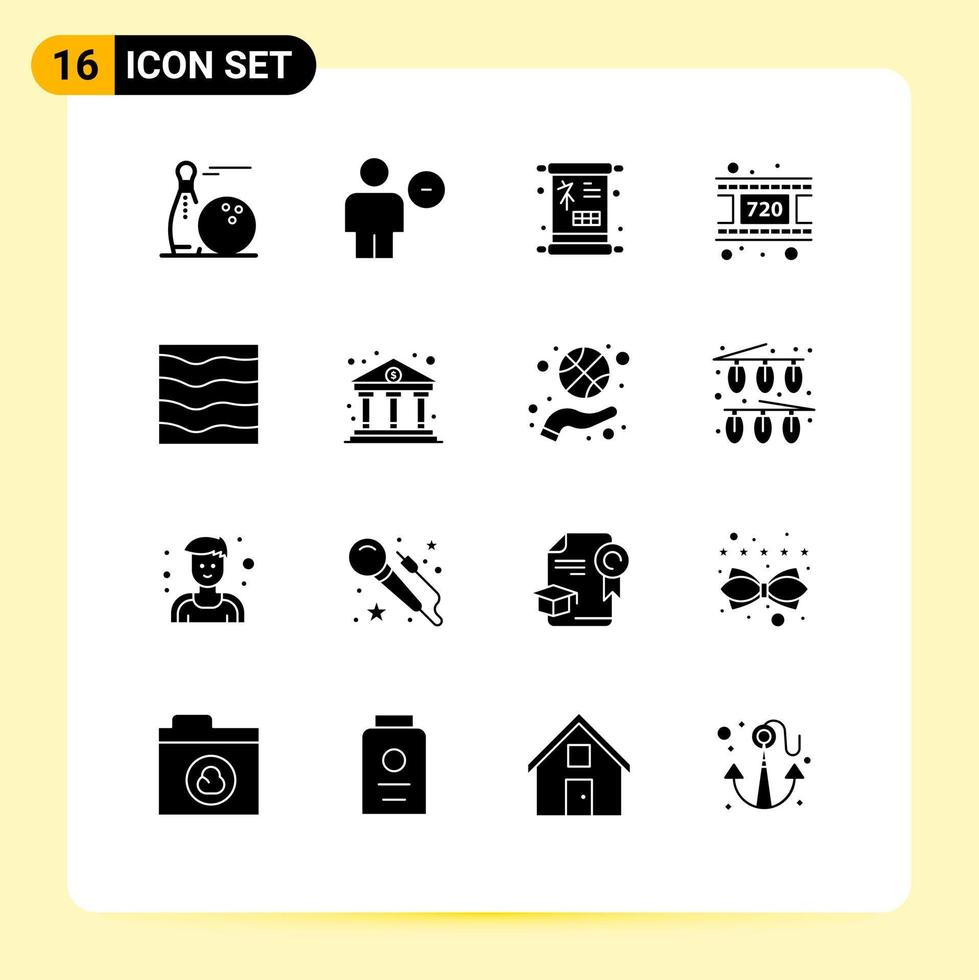 Mobile Interface Solid Glyph Set of 16 Pictograms of nature reel human movie new year Editable Vector Design Elements