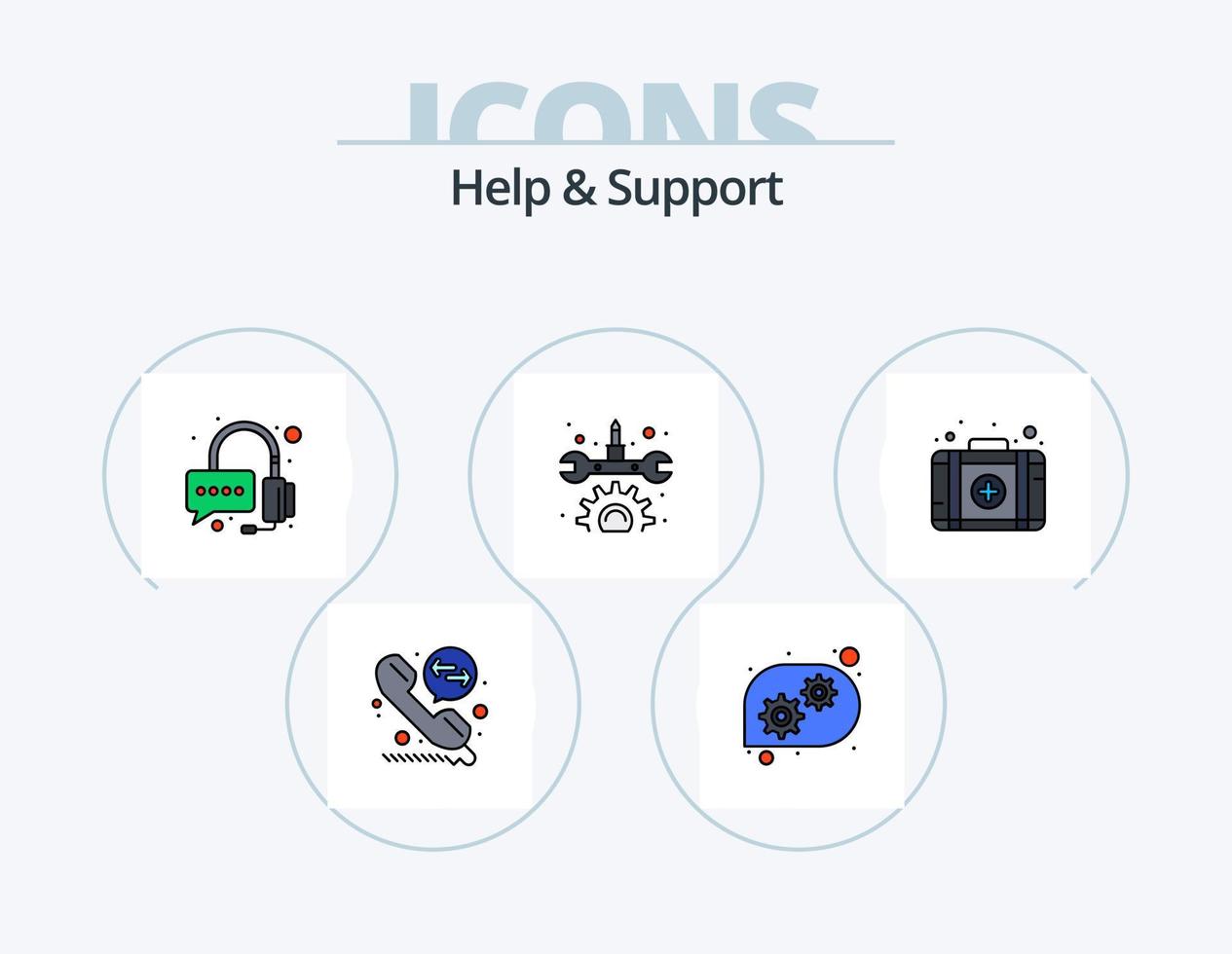 Help And Support Line Filled Icon Pack 5 Icon Design. help. tablet. consultant. gear. app vector