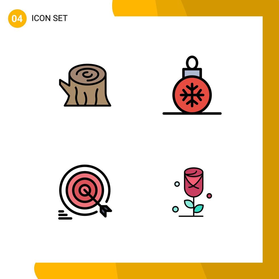Group of 4 Modern Filledline Flat Colors Set for log goal spring christmas ball arrow Editable Vector Design Elements