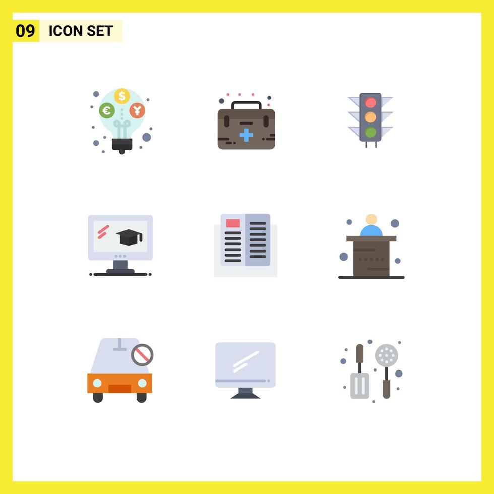 Group of 9 Modern Flat Colors Set for education graduation care cap road Editable Vector Design Elements