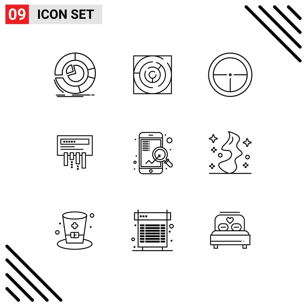 Outline Pack of 9 Universal Symbols of wifi receiver strategy target military Editable Vector Design Elements