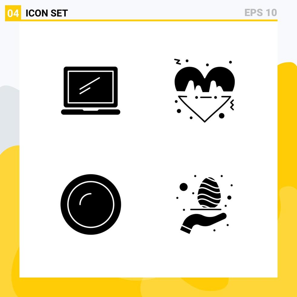 Pictogram Set of 4 Simple Solid Glyphs of computer appliances imac heart dish Editable Vector Design Elements