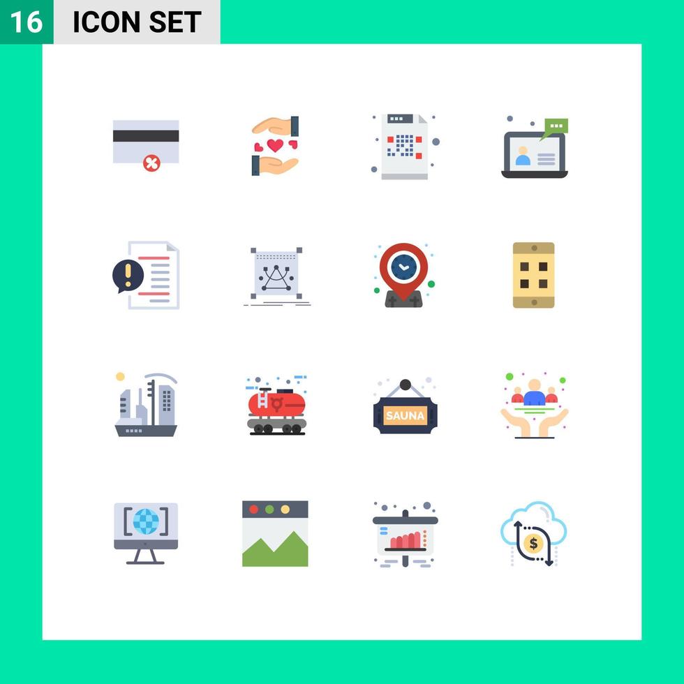 Group of 16 Modern Flat Colors Set for communication customer code user support Editable Pack of Creative Vector Design Elements
