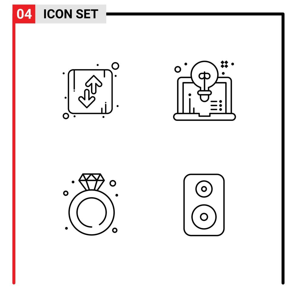 4 Thematic Vector Filledline Flat Colors and Editable Symbols of arrow diamond orientation computer ring Editable Vector Design Elements