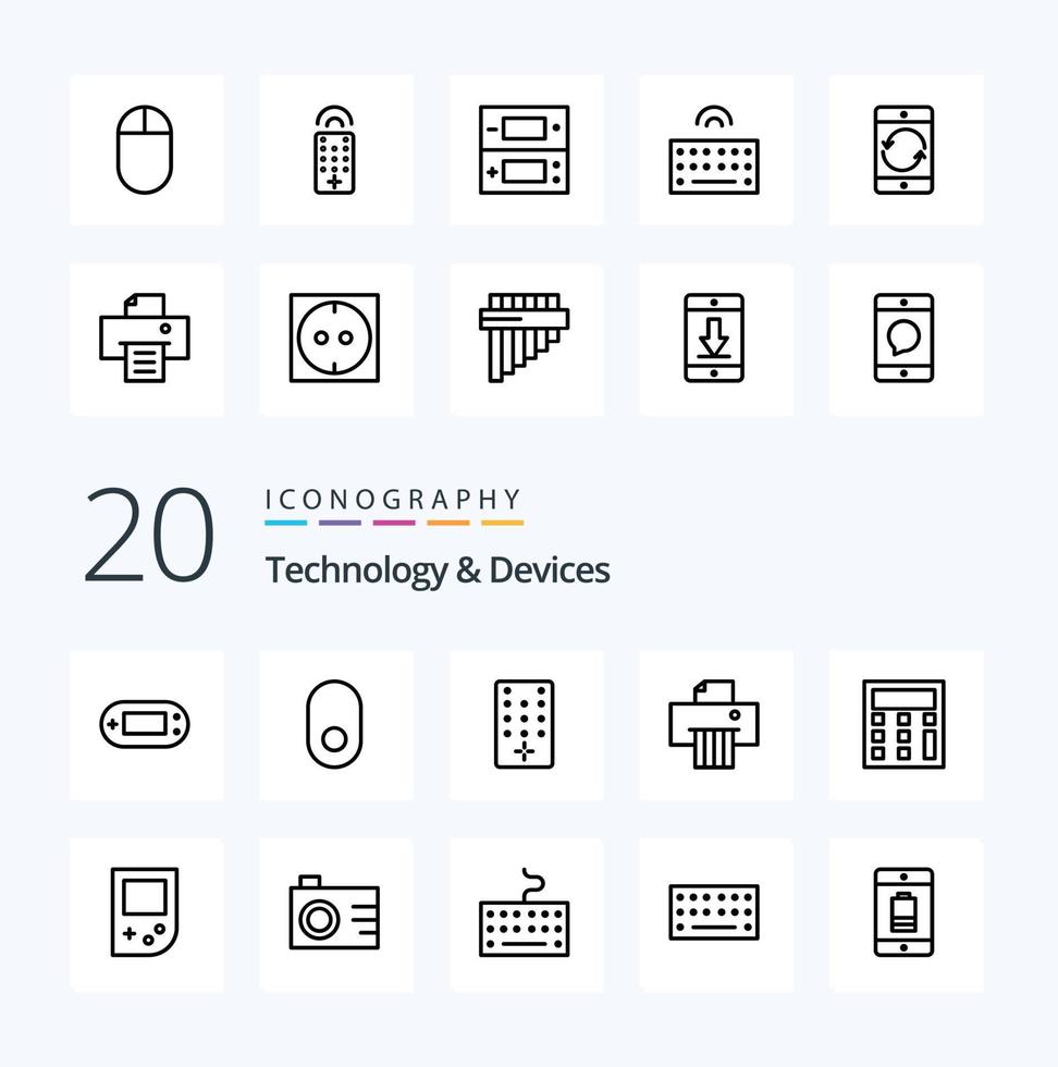 20 Devices Line icon Pack like math calculate mouse shredder device vector