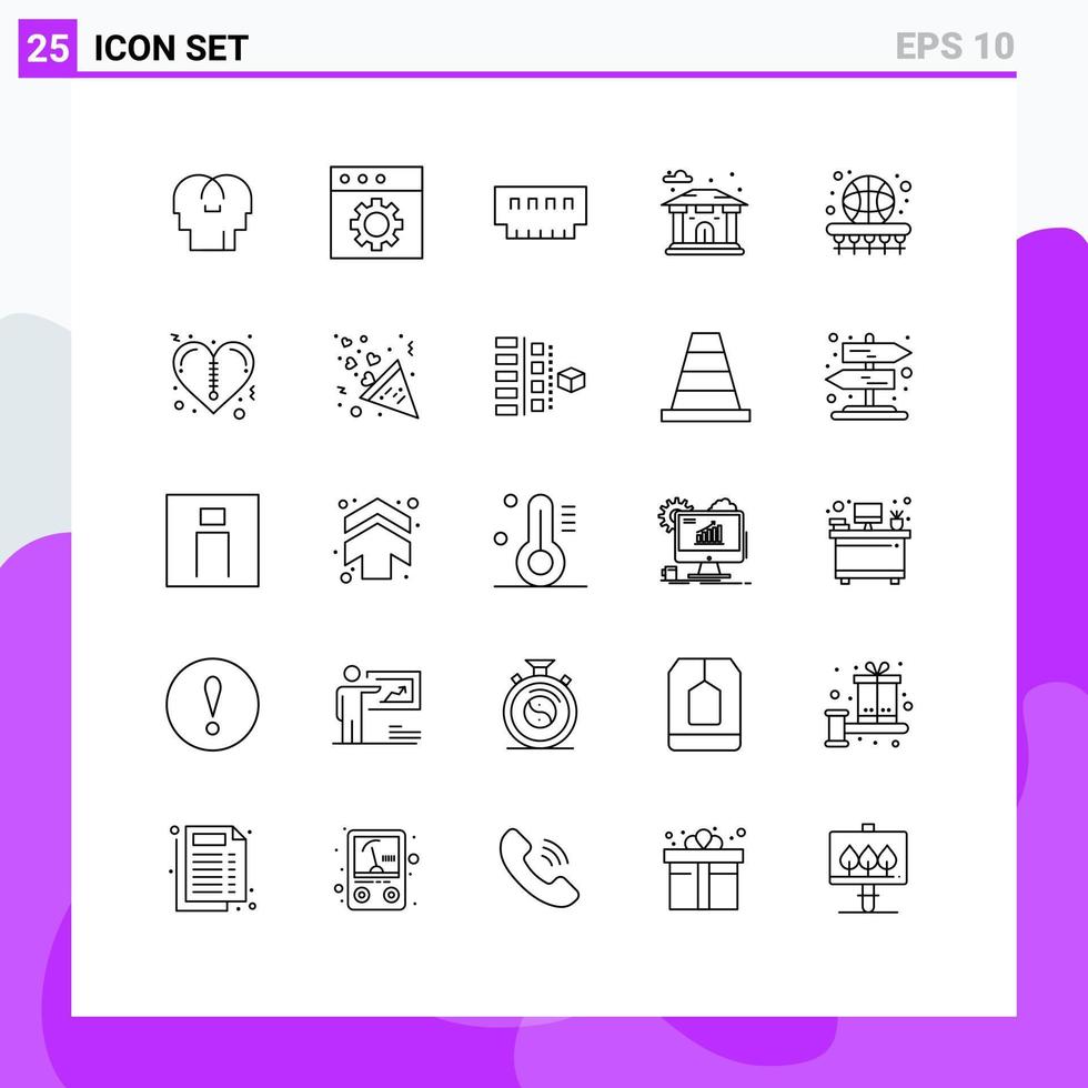 25 Creative Icons Modern Signs and Symbols of basketball ball devices bank building Editable Vector Design Elements