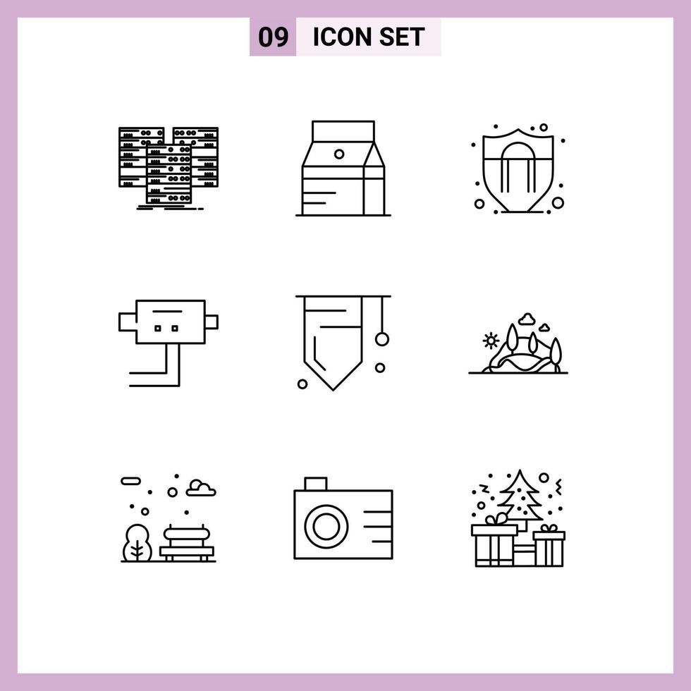 9 Universal Outlines Set for Web and Mobile Applications education security juice protect shield motivation Editable Vector Design Elements