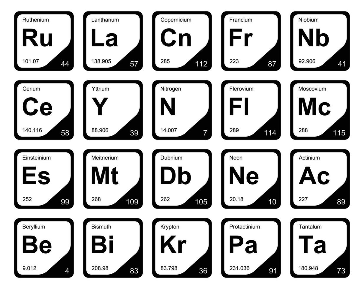 diseño de paquete de iconos de 20 tablas preiodicas de los elementos vector