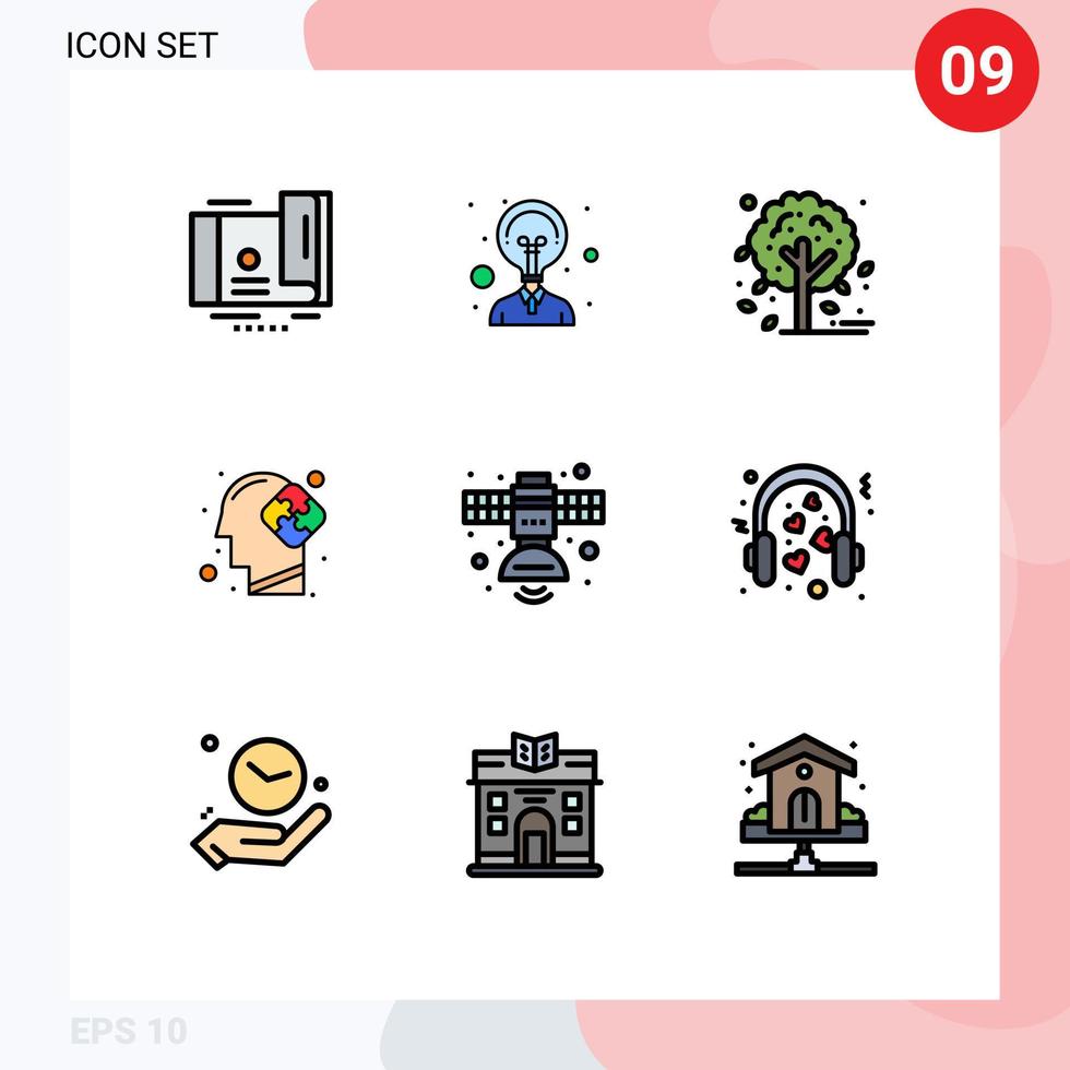 Set of 9 Modern UI Icons Symbols Signs for space radio leaf communication solution Editable Vector Design Elements