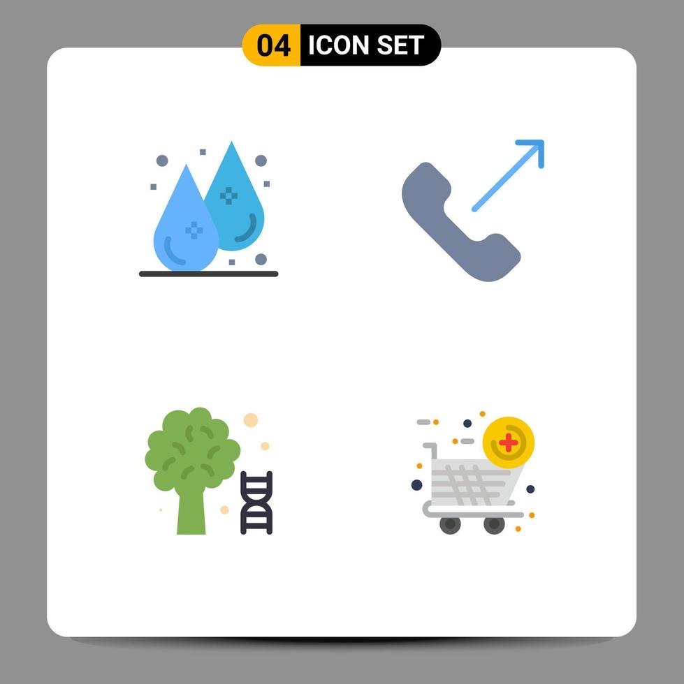 conjunto de 4 iconos planos vectoriales en cuadrícula para elementos de diseño vectorial editables de árbol móvil de agua de ADN de gota vector