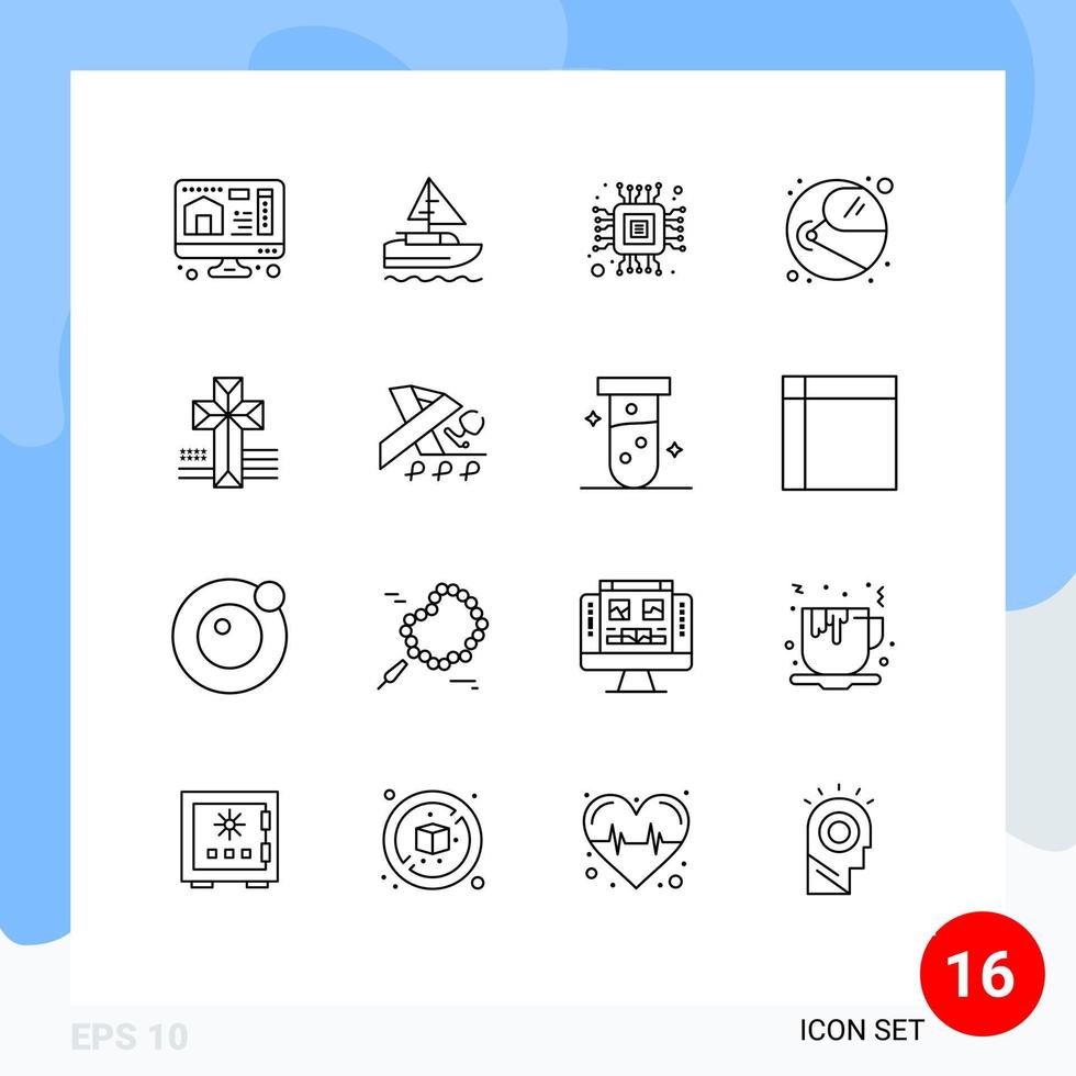 Pack of 16 Modern Outlines Signs and Symbols for Web Print Media such as stethoscope cross computer american space Editable Vector Design Elements
