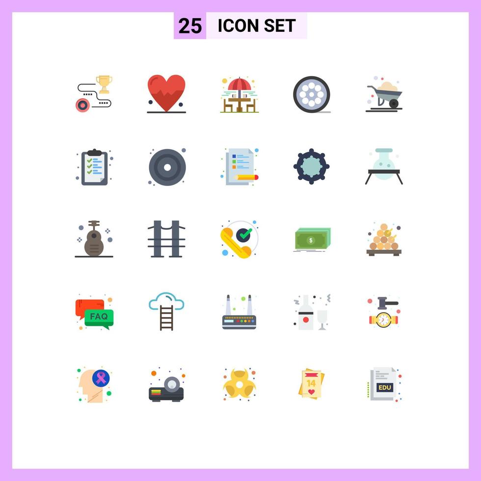 Modern Set of 25 Flat Colors Pictograph of farm web chair movie design Editable Vector Design Elements