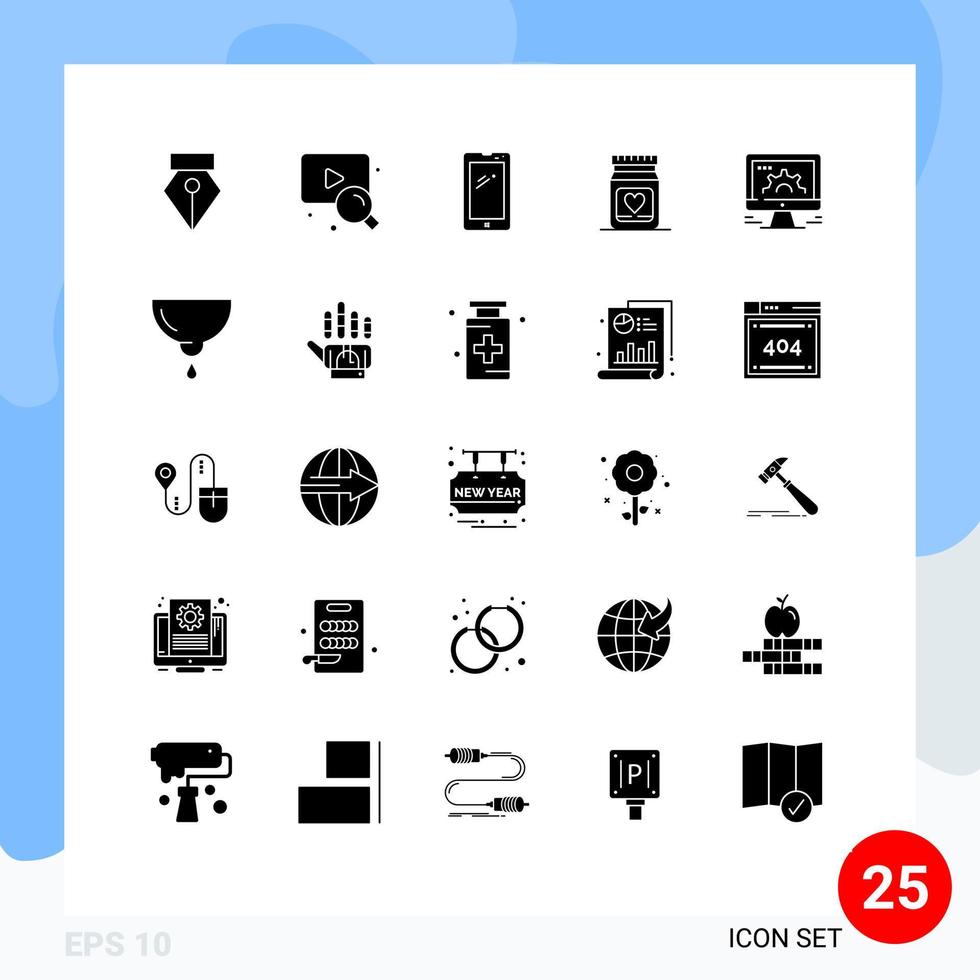 Set of 25 Modern UI Icons Symbols Signs for settings computer mobile wedding love Editable Vector Design Elements