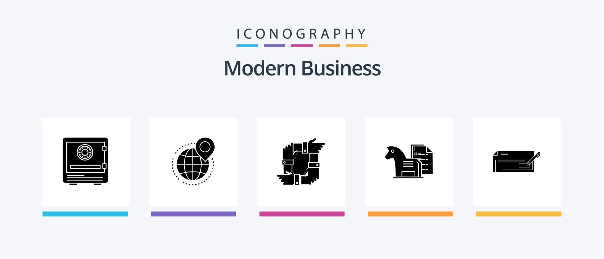 Modern Business Glyph 5 Icon Pack Including partnership. collaboration. business. business. world. Creative Icons Design vector