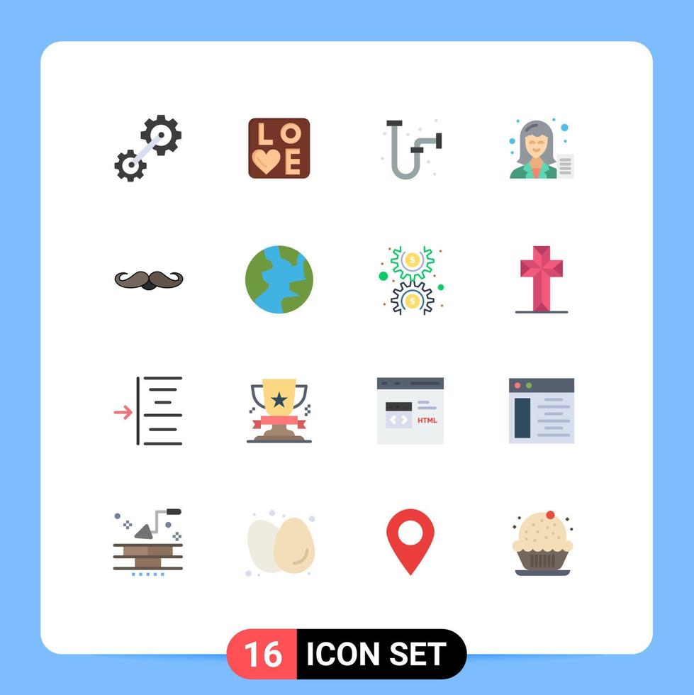 16 concepto de color plano para sitios web móviles y aplicaciones bigote construcción femenina redactor blog paquete editable de elementos creativos de diseño de vectores