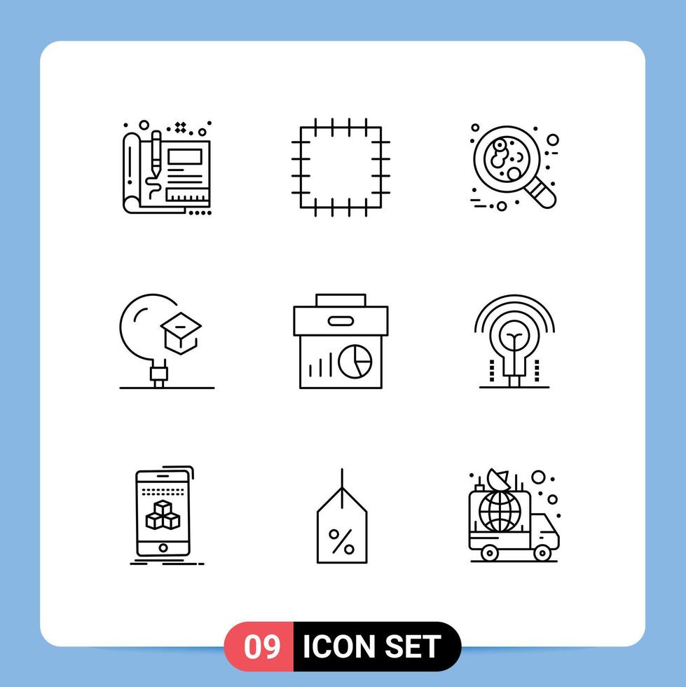 9 Universal Outline Signs Symbols of data university cell school knowledge Editable Vector Design Elements