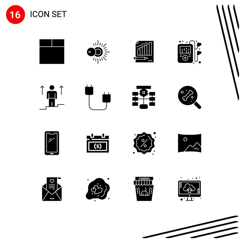 Modern Set of 16 Solid Glyphs and symbols such as arrow user business player multimedia Editable Vector Design Elements