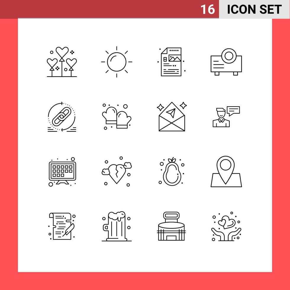 Stock Vector Icon Pack of 16 Line Signs and Symbols for website hyperlink process link presentation Editable Vector Design Elements