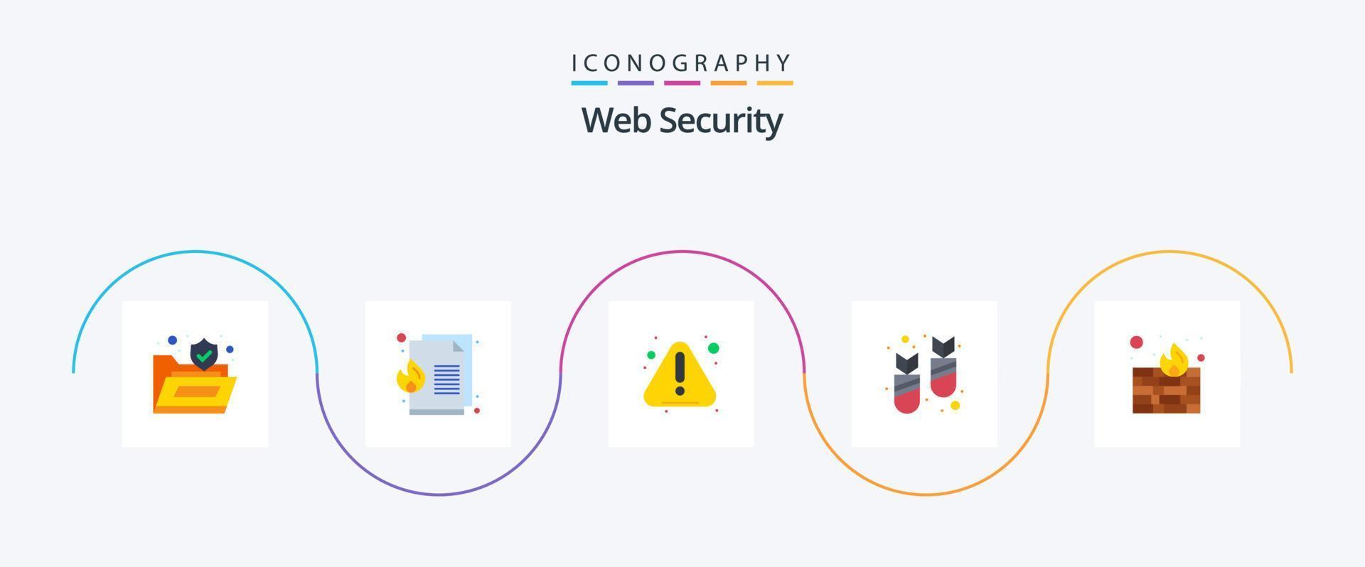 Web Security Flat 5 Icon Pack Including protection. virus. alert. ddos. attack vector