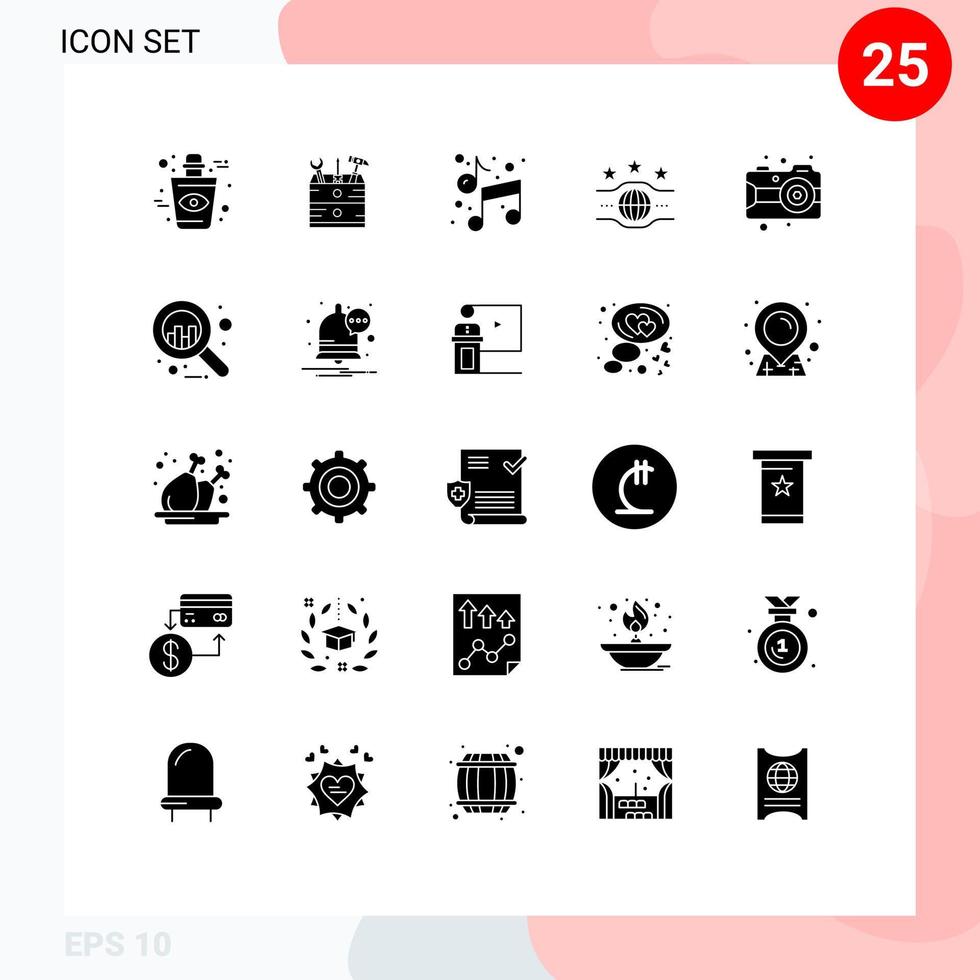 Universal Icon Symbols Group of 25 Modern Solid Glyphs of arts sport music championship belt Editable Vector Design Elements