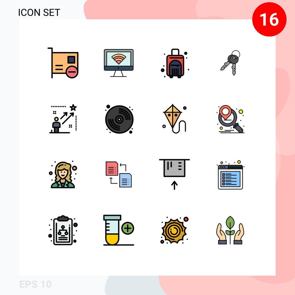 Set of 16 Modern UI Icons Symbols Signs for user house signal door travel bag Editable Creative Vector Design Elements