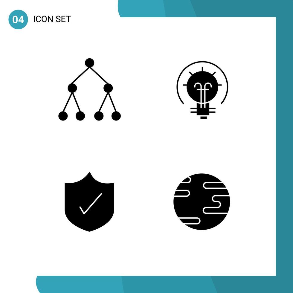 conjunto de pictogramas de 4 glifos sólidos simples de solución de bulbo de seguridad de enlace globo elementos de diseño vectorial editables vector