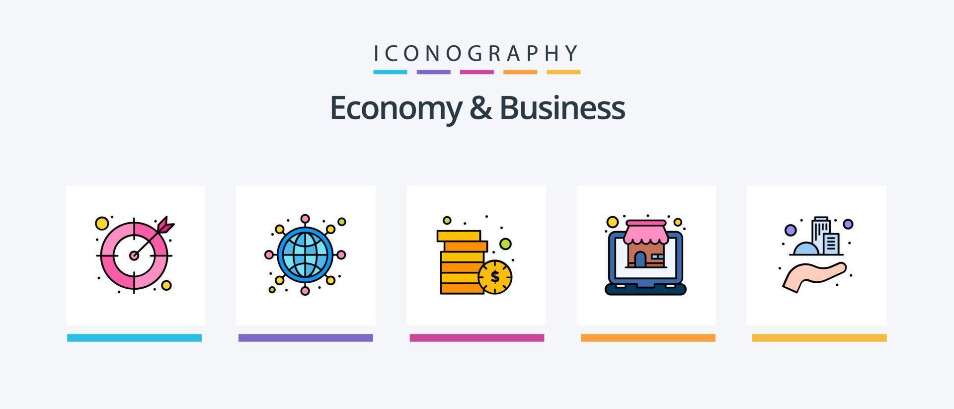 Economy And Business Line Filled 5 Icon Pack Including business. sustainable. money. modern. architecture. Creative Icons Design vector