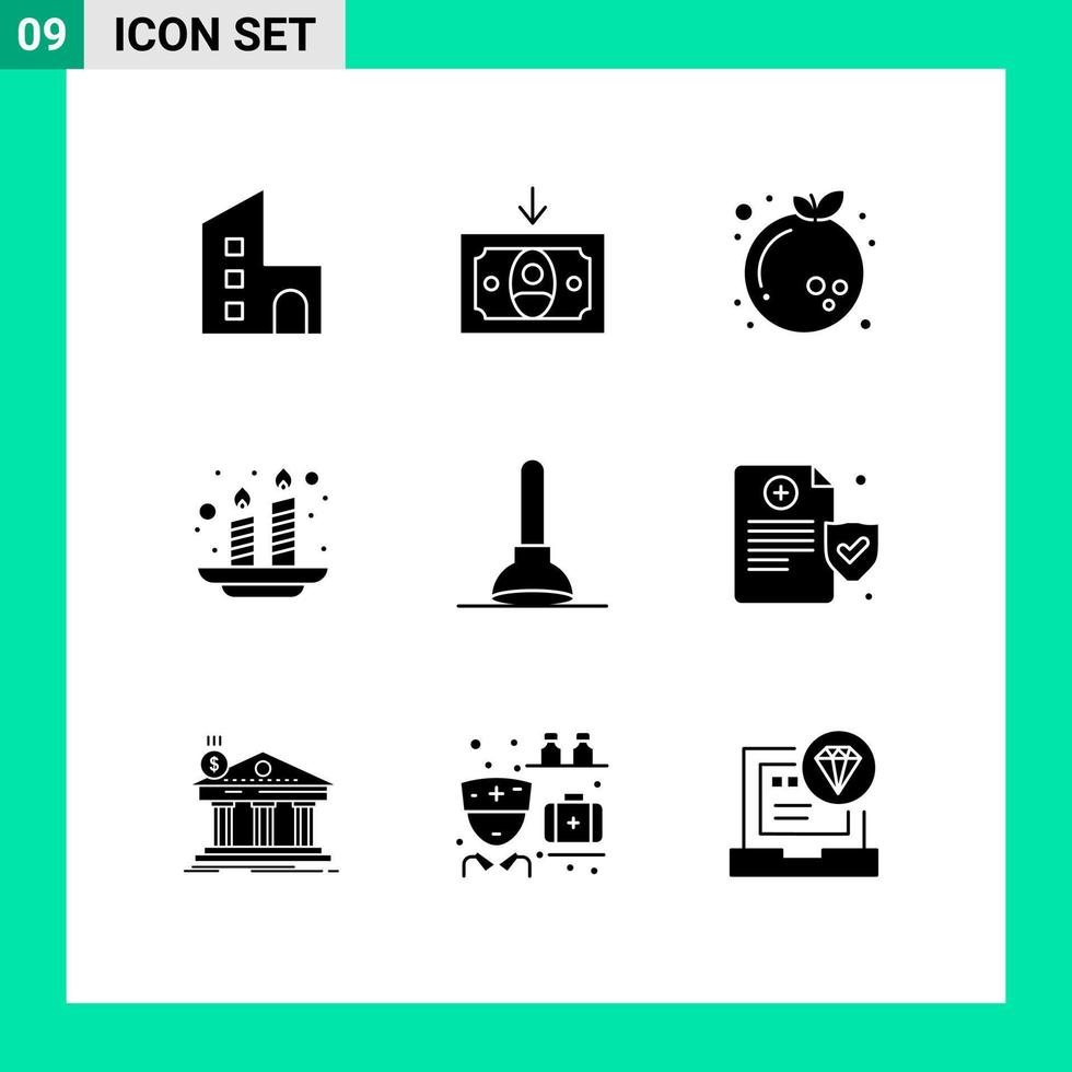 Pictogram Set of 9 Simple Solid Glyphs of toilet light chinese india candles Editable Vector Design Elements