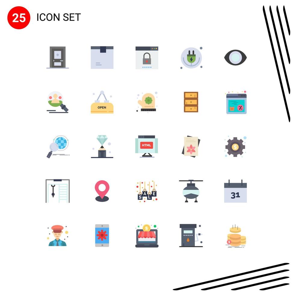 grupo de 25 signos y símbolos de colores planos para elementos de diseño de vectores editables de búsqueda de enchufe de envío de Internet iot