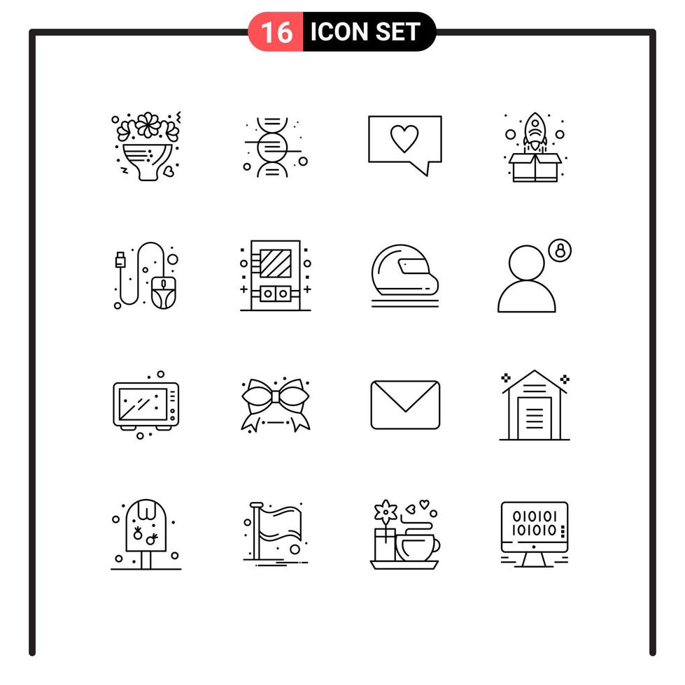 Pictogram Set of 16 Simple Outlines of scroll computer like package start Editable Vector Design Elements