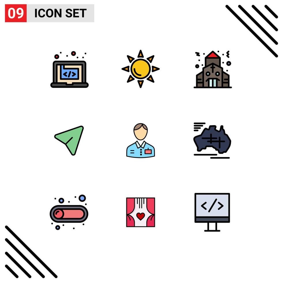 Group of 9 Filledline Flat Colors Signs and Symbols for doorman bellboy building computer pin Editable Vector Design Elements