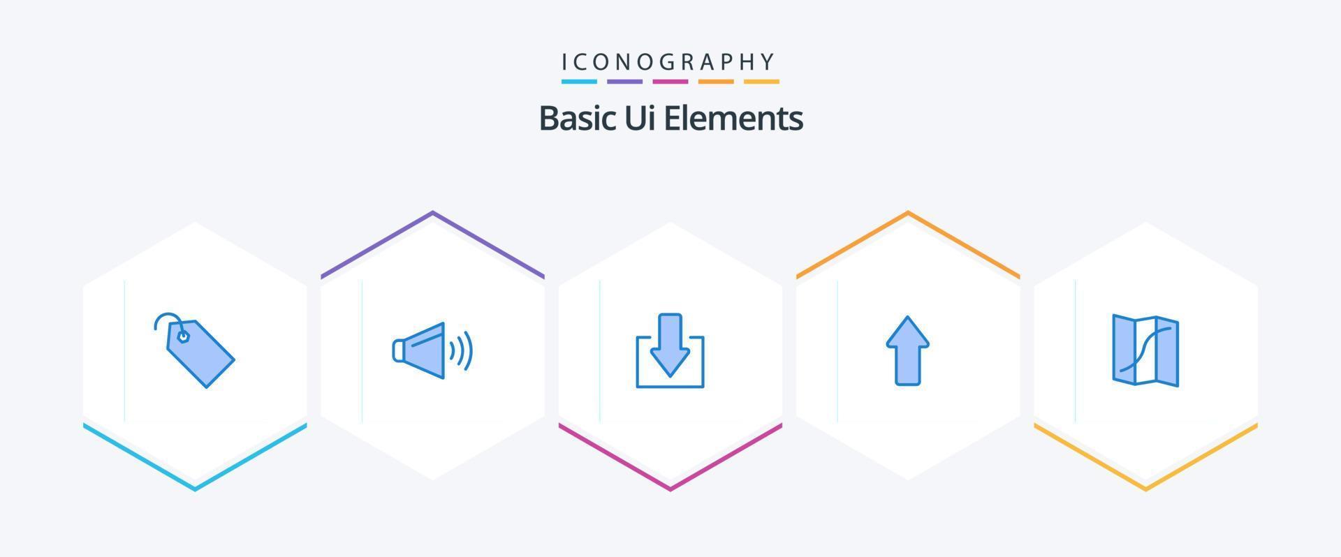 Basic Ui Elements 25 Blue icon pack including navigation. map. arrow. upload. arrows vector