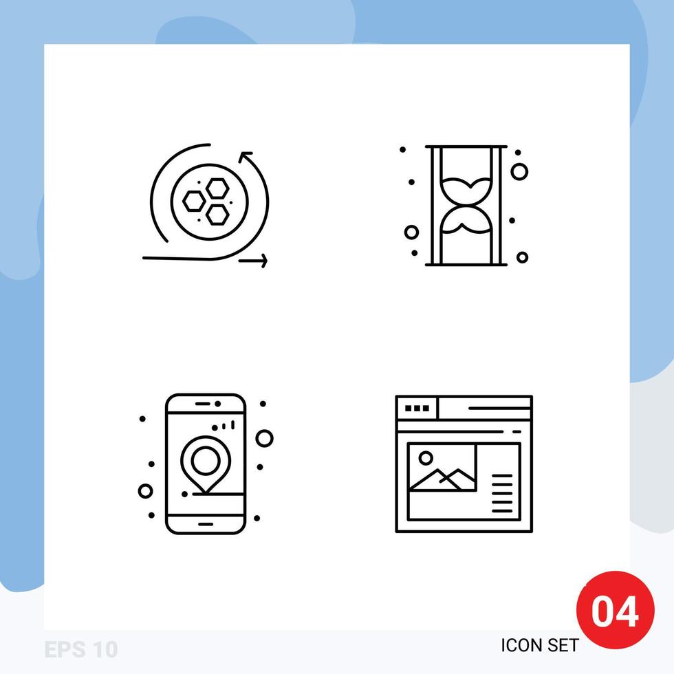 Set of 4 Vector Filledline Flat Colors on Grid for modeling gps scince time navigation Editable Vector Design Elements