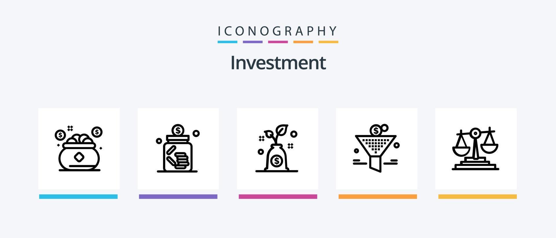 Investment Line 5 Icon Pack Including investor. business. graph. laptop. financial. Creative Icons Design vector